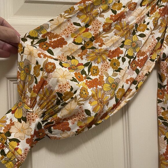 SANDRO PARIS Ecru Floral Viscose Long Balloon Sleeve Shirt Dress Sz 4 NWT MSRP$4 - Picture 8 of 11